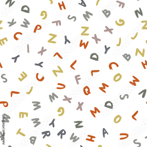 Kids pattern of letters in brush stroke. Seamless pattern.