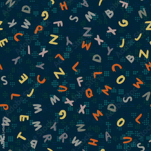 Kids pattern of letters in brush stroke. Seamless pattern.