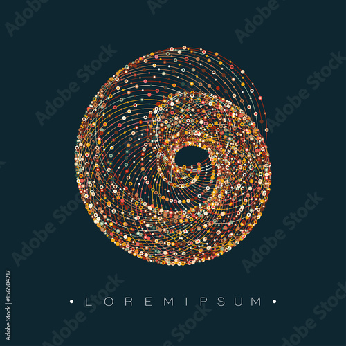 Abstract swirl with dots array and lines. Connection structure. Vector 