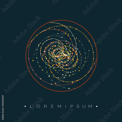 Abstract swirl with dots array and lines. Connection structure. Vector 
