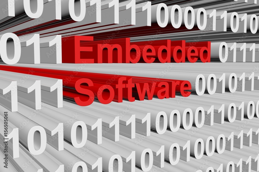 Embedded software in the form of binary code, 3D illustration
