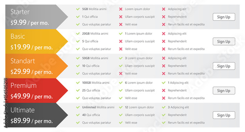 vector pricing table template design for business