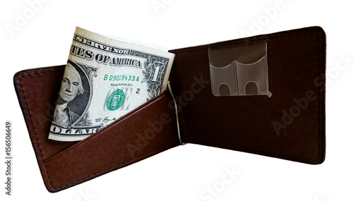 One dollar in a purse. Money clip