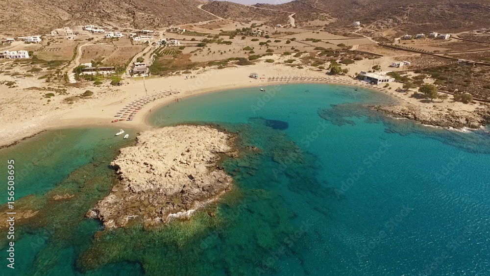 Aerial drone photo of Ios island, Cyclades, Greece