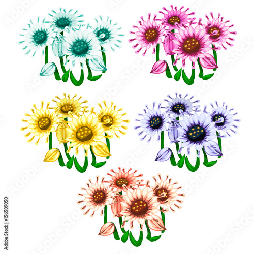 Set of flowers in different colors. Vector © Lady-Luck