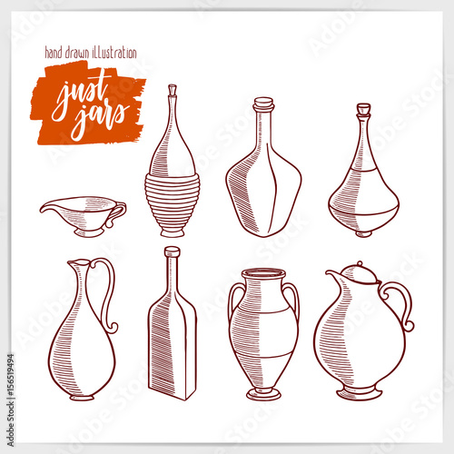 Vector illustration of hand drawn jars and bottles.