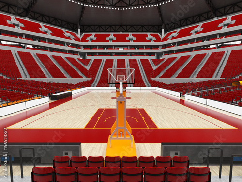Beautiful modern sport arena for basketball with floodlights white chairs and VIP boxes  for twenty thousand people photo