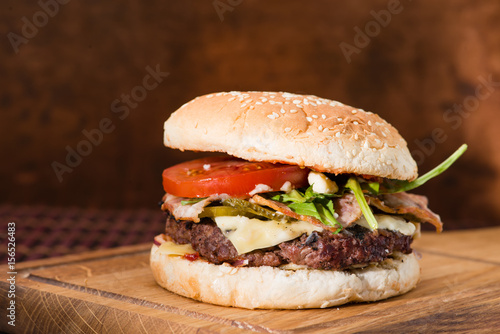 Tasty classic burger with steak
