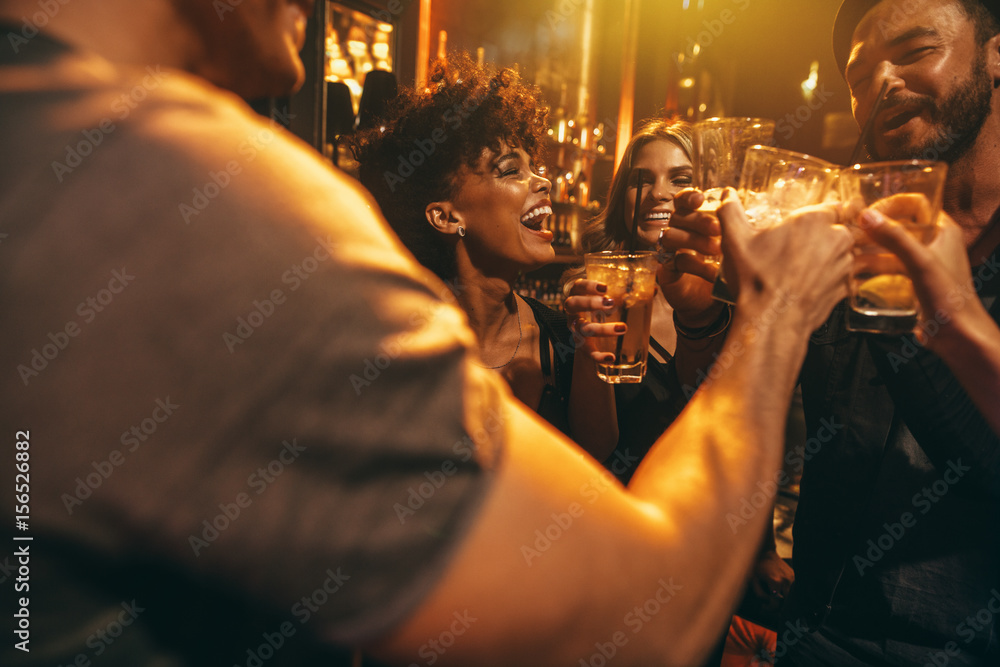 Young friends at nightclub having party - obrazy, fototapety, plakaty 