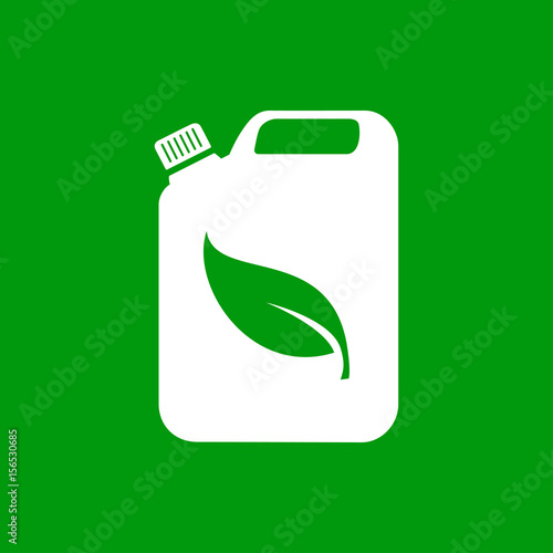 Icono plano bidon con hoja blanco en fondo verde