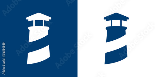 Icono plano faro azul y blanco