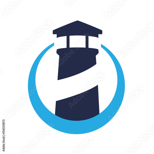 Icono plano faro con circulo azul