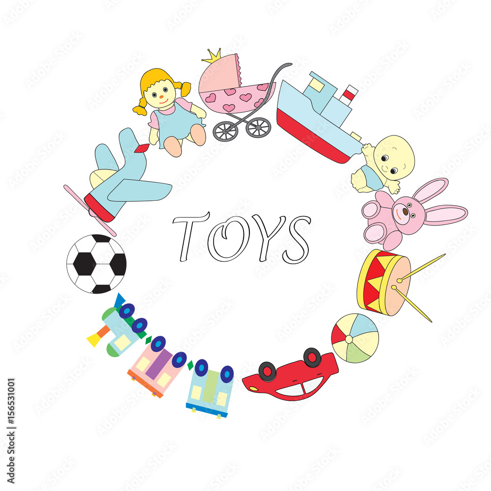 A set of children's toys on the white isolated background. A vector picture A set of children's toys on the white isolated background. A vector picture