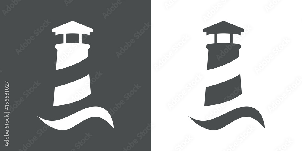 Naklejka premium Icono plano faro con ola gris y blanco