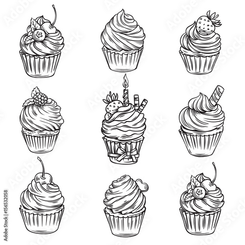 hand drawn cupcakes