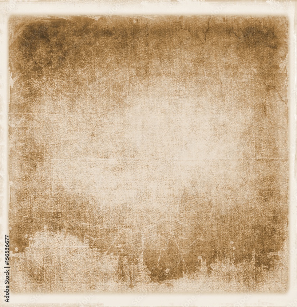 Vintage sepia fabric closeup with faded borders for texture or background.