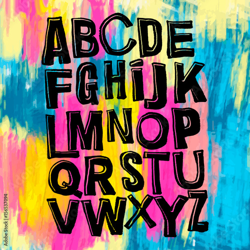 Alphabet poster, dry brush ink artistic modern calligraphy print.