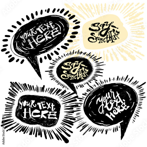 Hand drawn comic speech bubbles with sunburst