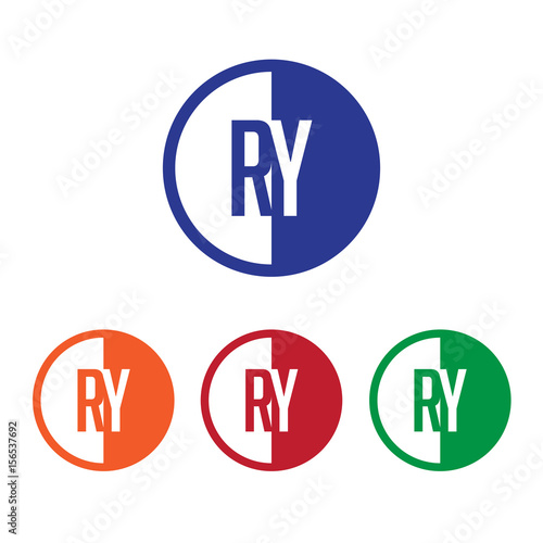 RY initial circle half logo blue red orange and green color