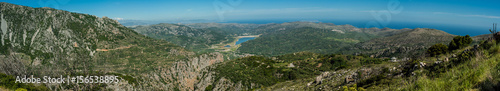 Greece, Crete Panorama of the island. Green hills and turquoise sea