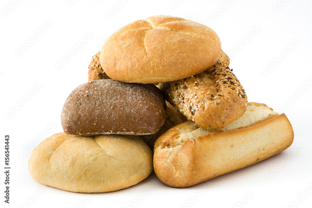 Mixed breads isolated on white background

