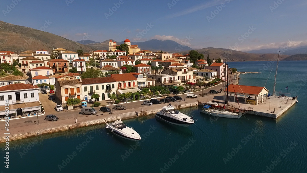 Aerial drone video of traditional village of Galaxidi, Fokida, Greece Aerial drone video of traditional village of Galaxidi, Fokida, Greece