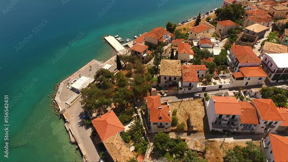 Aerial drone photo of traditional village of Galaxidi, Fokida, Greece