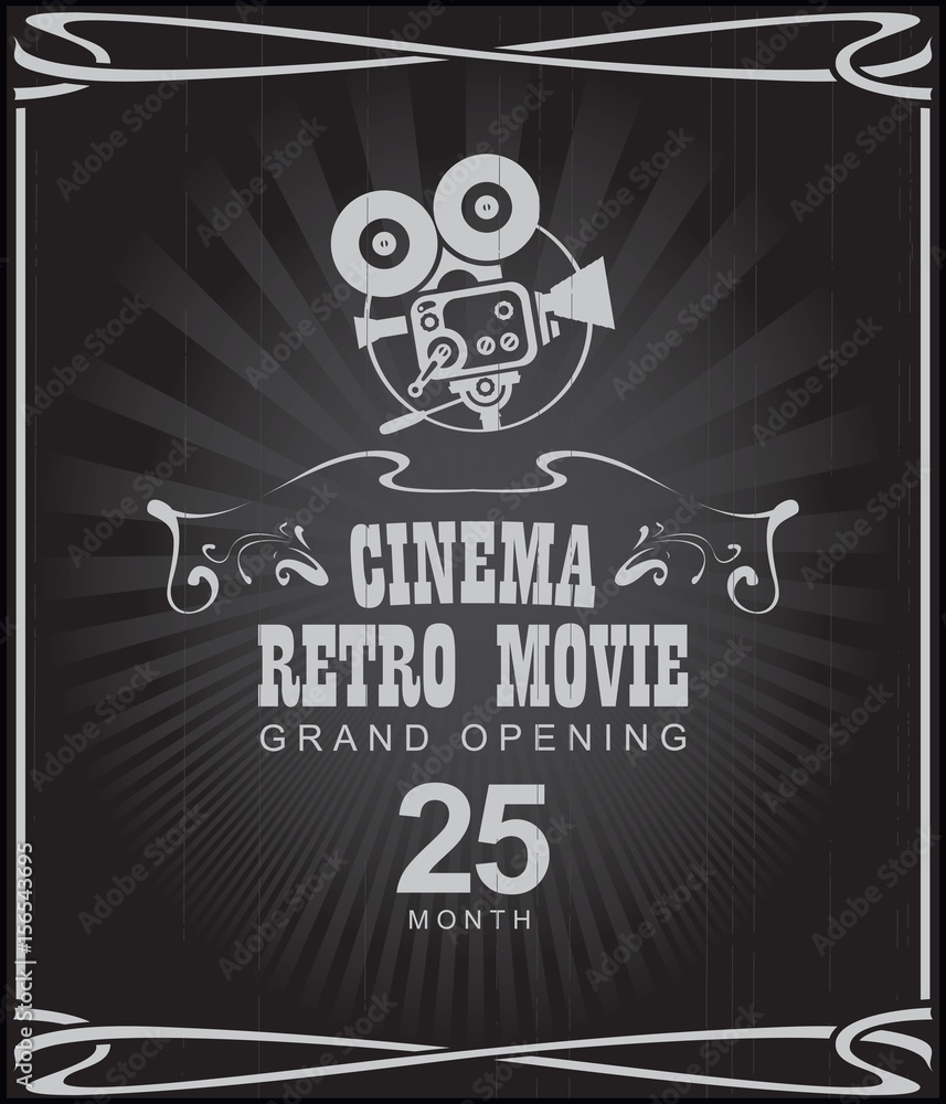Vector cinema retro movie poster with old fashioned movie camera in retro style. Can used for banner, poster, web page, background Vector cinema retro movie poster with old fashioned movie camera in retro style. Can used for banner, poster, web page, background