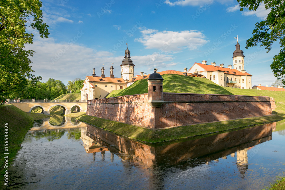 Naklejka premium NESVIZH, BELARUS - May 20, 2017: Medieval castle in Nesvizh, Minsk Region, Belarus.