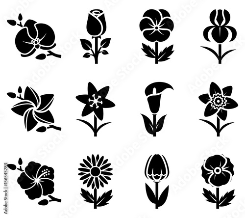 Stylized flowers icon set. Vector illustration.