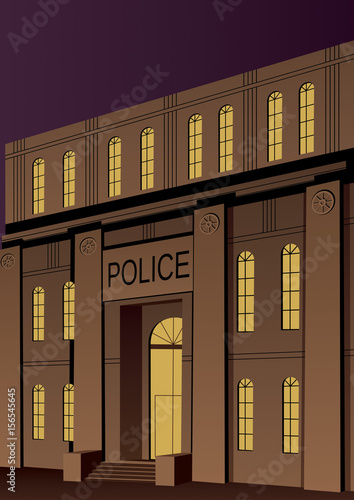 Police Station / Illustration of police station in Art Deco style. 