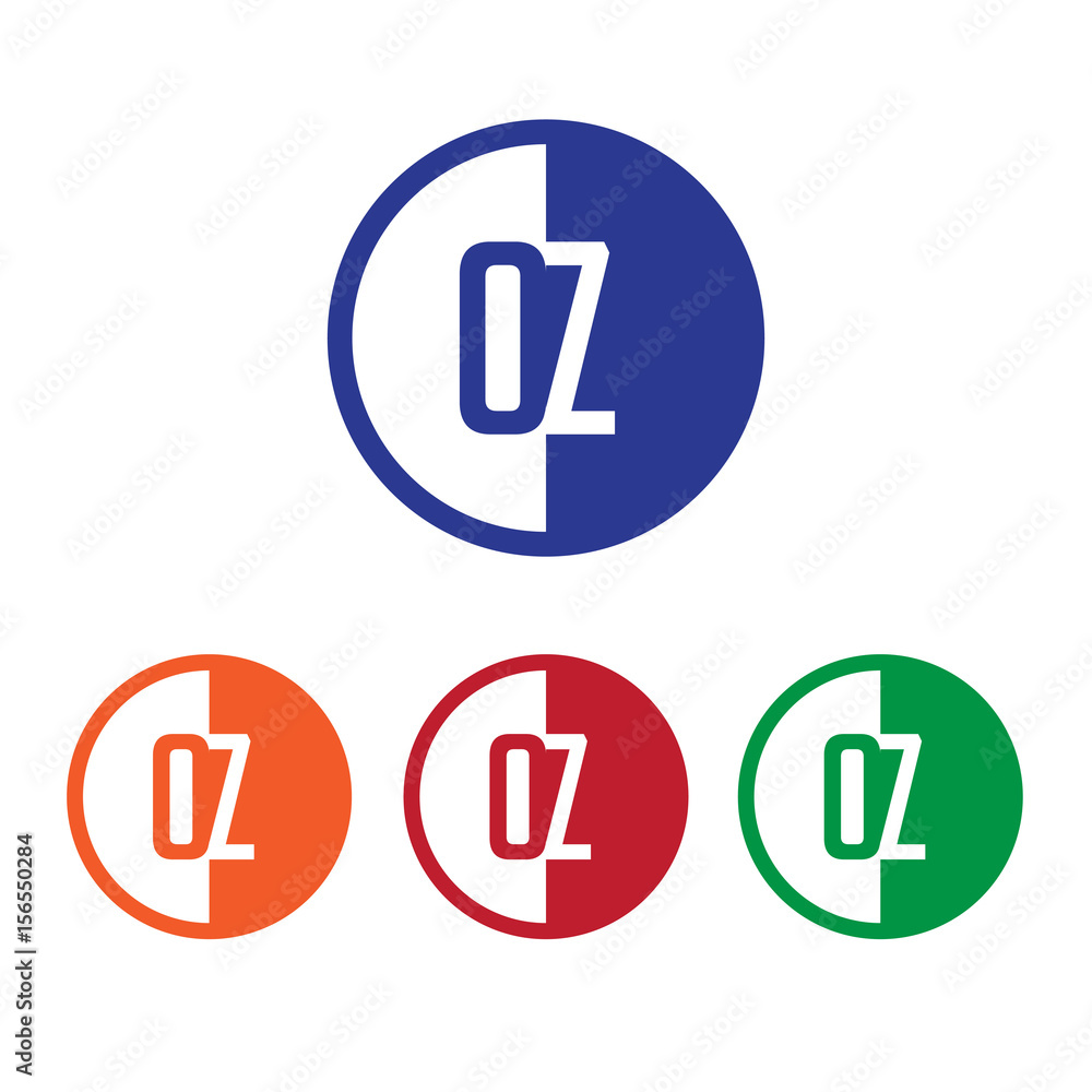 OZ initial circle half logo blue,red,orange and green color
