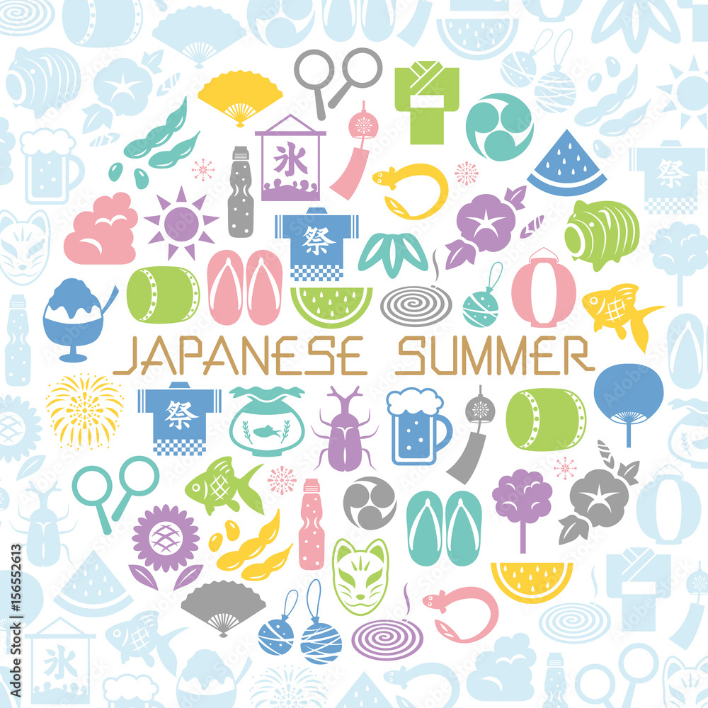 日本の夏 円形のアイコンセット 日本の夏 円形のアイコンセット