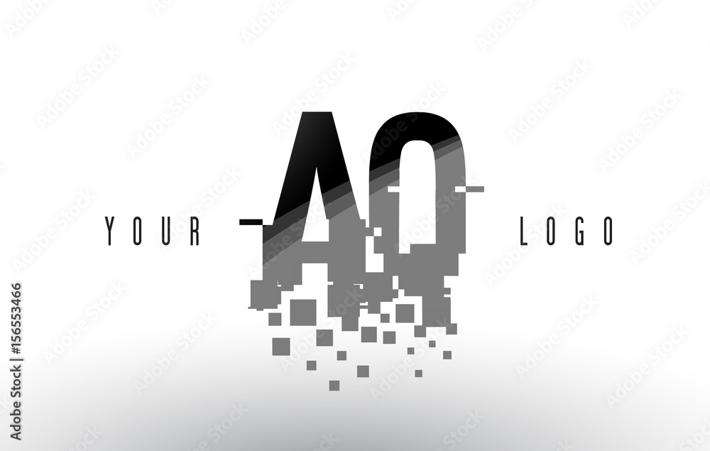 AQ A Q Pixel Letter Logo with Digital Shattered Black Squares AQ A Q Pixel Letter Logo with Digital Shattered Black Squares