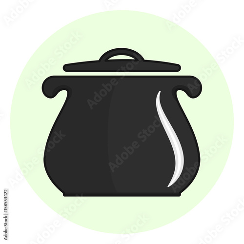 Black outline cooking pot icon, kitchen casserole symbol