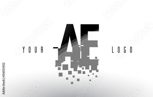 AE A D Pixel Letter Logo with Digital Shattered Black Squares