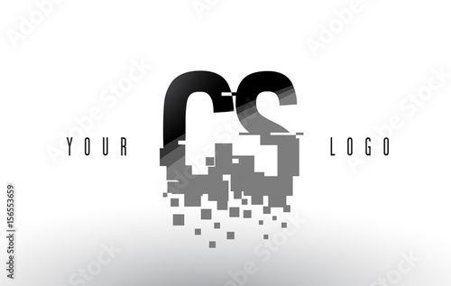 CS C S Pixel Letter Logo with Digital Shattered Black Squares