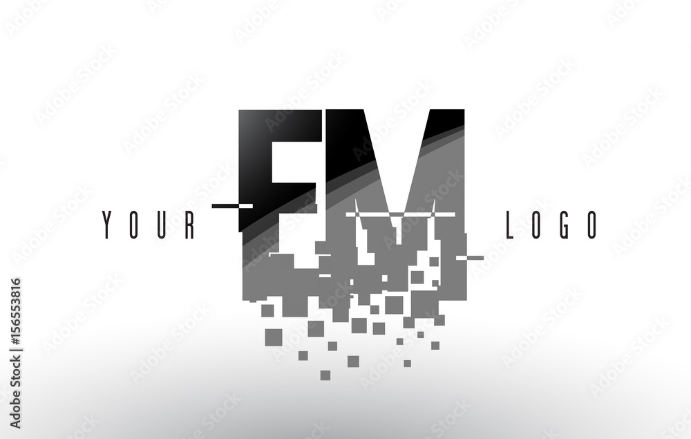 EM E M Pixel Letter Logo with Digital Shattered Black Squares Stock ...