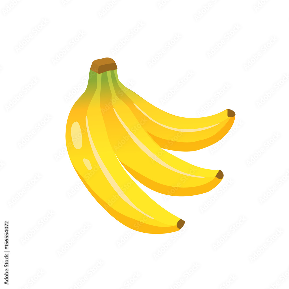 Bright cartoon banana icon. Bunch of three bananas isolated on white  background. Vector illustration. Stock Vector | Adobe Stock