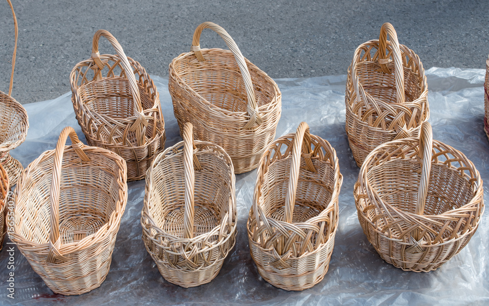 Wicker basket on market