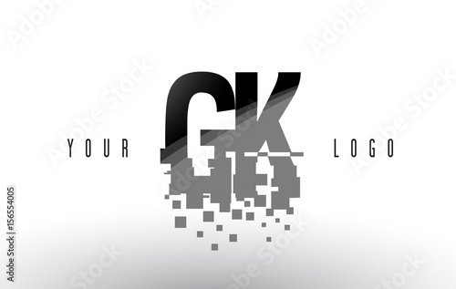 GK G K Pixel Letter Logo with Digital Shattered Black Squares