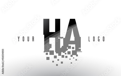 HA H A Pixel Letter Logo with Digital Shattered Black Squares