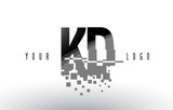 KD K D Pixel Letter Logo with Digital Shattered Black Squares