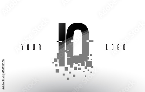 IO I O Pixel Letter Logo with Digital Shattered Black Squares