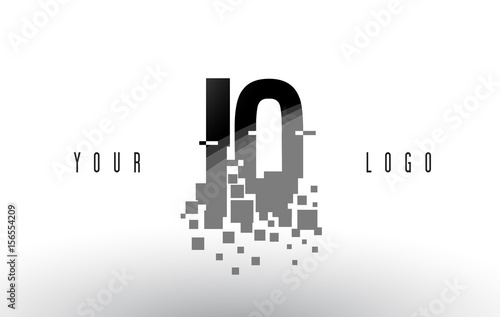 IQ I Q Pixel Letter Logo with Digital Shattered Black Squares