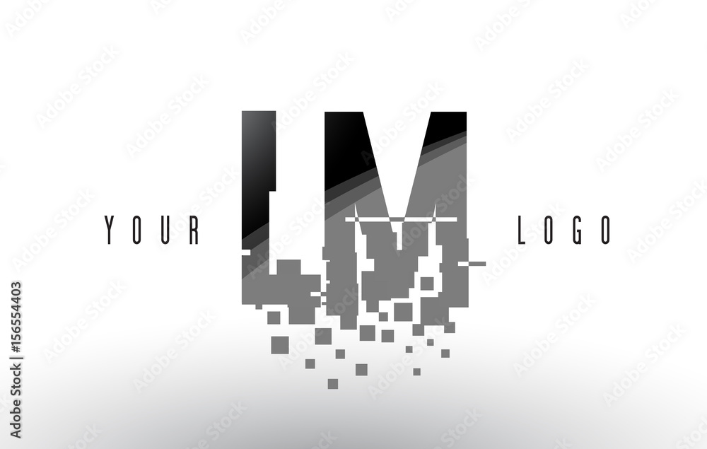 LM L M Pixel Letter Logo with Digital Shattered Black Squares LM L M Pixel Letter Logo with Digital Shattered Black Squares