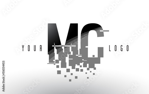 MC M C Pixel Letter Logo with Digital Shattered Black Squares