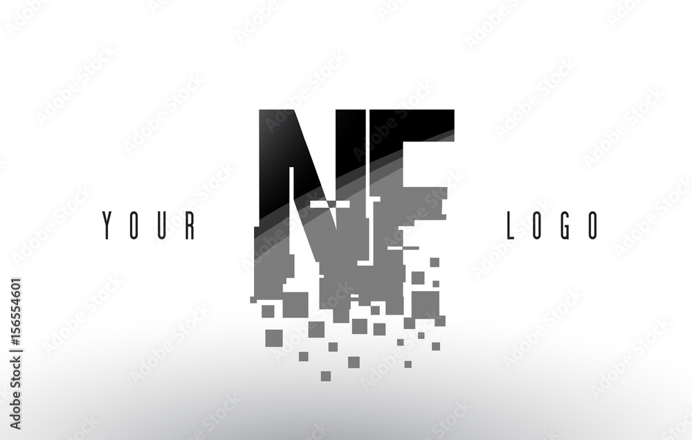 NF N F Pixel Letter Logo with Digital Shattered Black Squares NF N F Pixel Letter Logo with Digital Shattered Black Squares