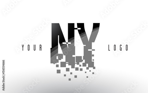 NY N Y Pixel Letter Logo with Digital Shattered Black Squares