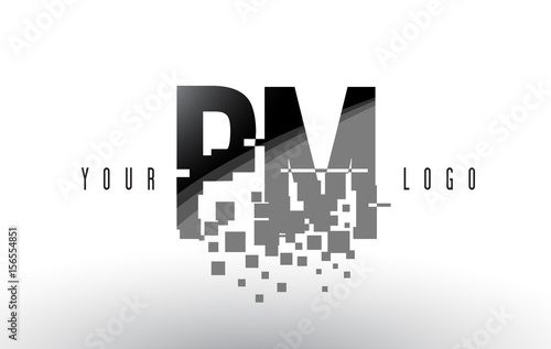 PM P L Pixel Letter Logo with Digital Shattered Black Squares